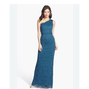 Adrianna Papell Lace One Shoulder Gown